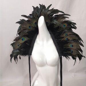 Elegant Black and Green Feathered Cape